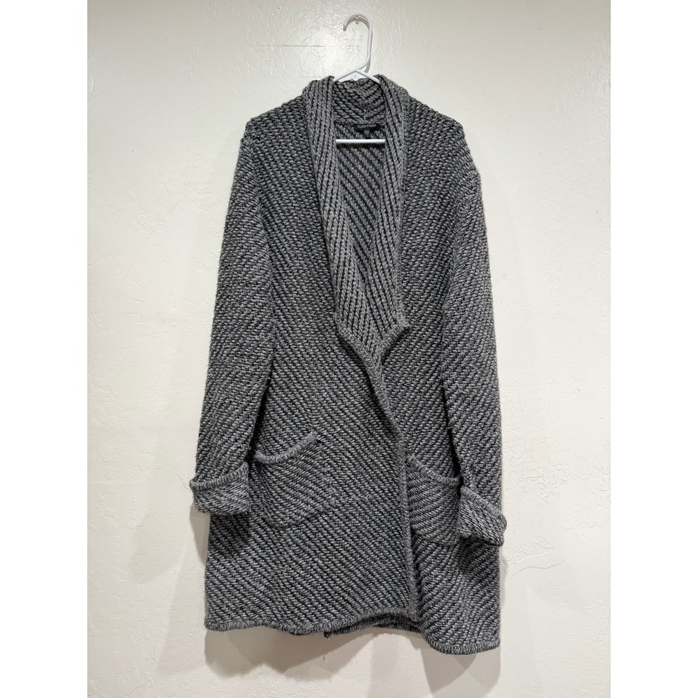 Eileen Fisher Organic Wool Alpaca Shawl Cardigan Gray XL Longline Sweater - Picture 2 of 10